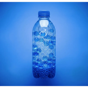 Blue waterbeads in sensory bottle