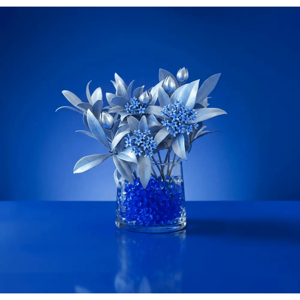 Blue waterbeads silver flower vase