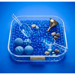 Blue waterbeads in sensory tray