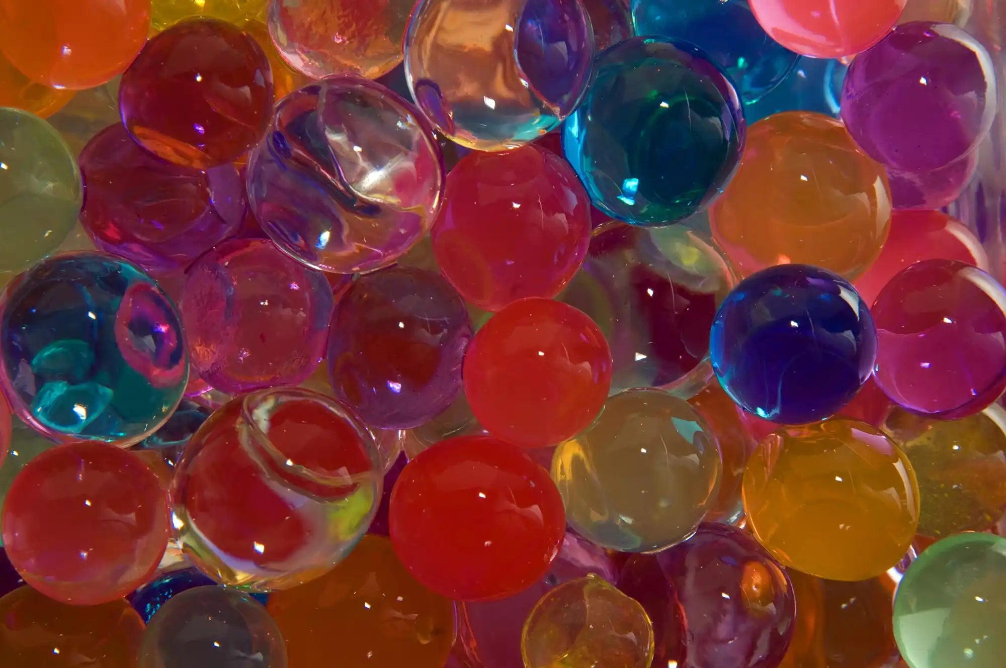 Colorful, translucent water beads.