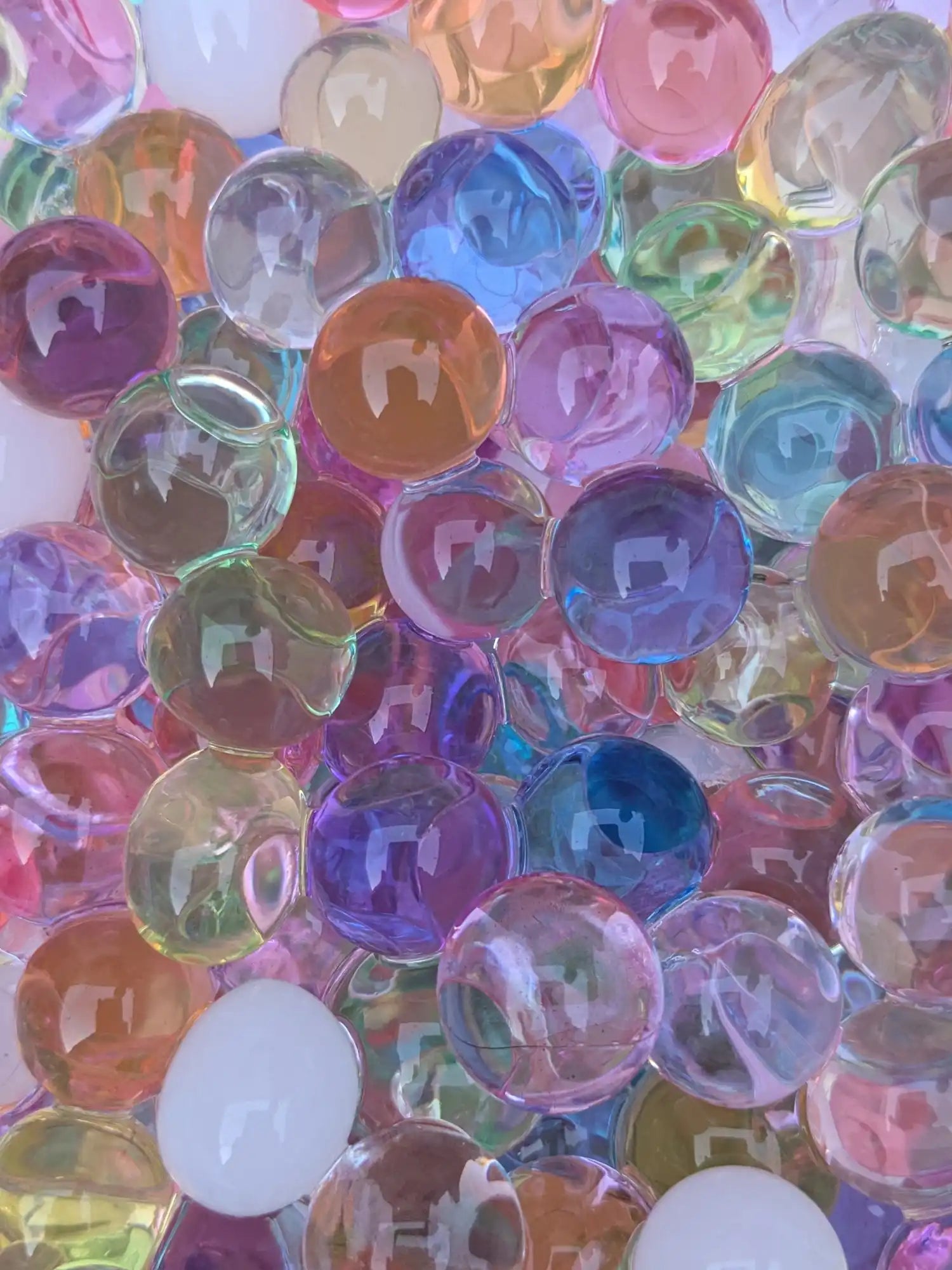 Colorful translucent water beads.